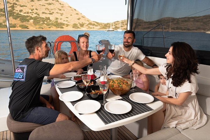 Ag. Nikolaos Catamaran to Spinalonga - Gourmet Meal & Water Toys - Kolokithia Beach and Mirabello Bay swim stops