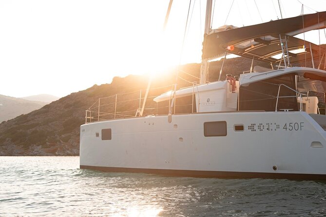 Ag. Nikolaos: Catamaran Trip with Sushi, Drinks, & Water Toys - Leaving Agios Nikolaos for Mirabello Gulf