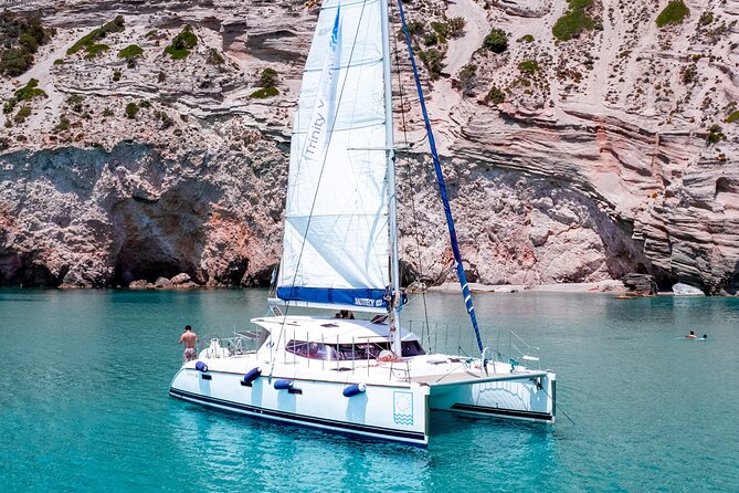 Catamaran Full-Day of Milos and Poliegos With Lunch & BBQ - Theiorychia and Milos mining history
