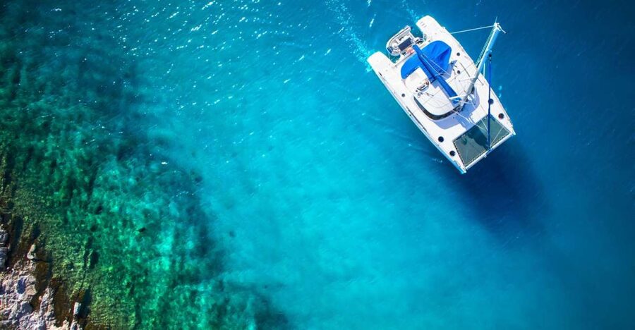 From Ornos: Mykonos Delos Catamaran Cruise with Meal & SUP - Rhenia brings the swimming time