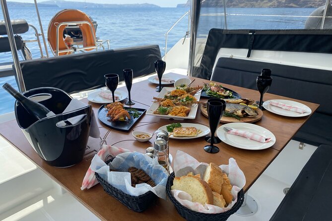 Half-Day Tailor-made Private Catamaran Cruise in Santorini - Food and crew service are central to the experience