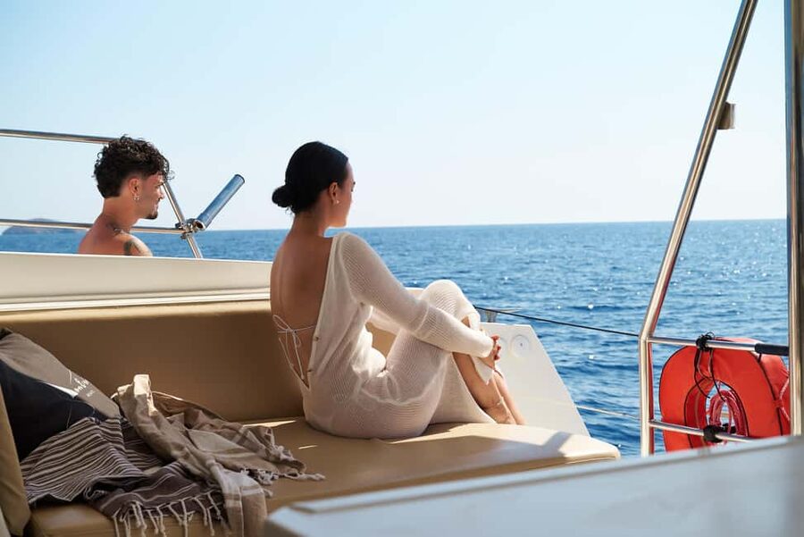 Hersonissos: Dia Catamaran Cruise with Lunch & Drinks - Leaving Hersonissos with a small group