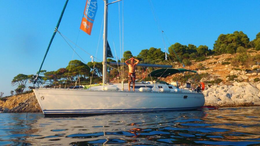Kassandra: Sunset Sailing Boat Tour of Secluded Coves - Sunset from the anchored boat