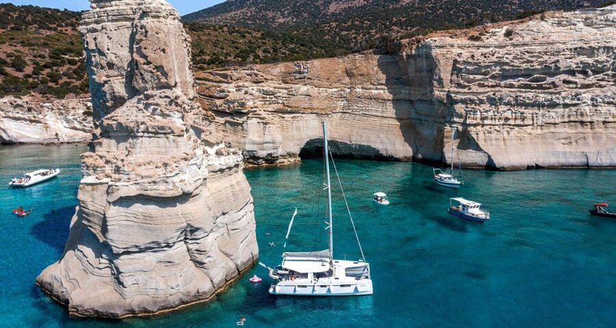Milos: Kleftiko Sunset Catamaran Cruise with Meal & Drinks - Key points at a glance