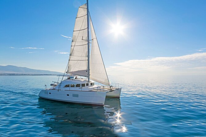 Mykonos Catamaran Cruise with Meal Drinks and Sup - Delos from the water, not from the ruins