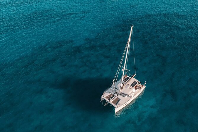 Mykonos: Private Catamaran Cruise—Hotel Pickup, BBQ & Drinks - Rineia: clear water and a quieter side of the Cyclades