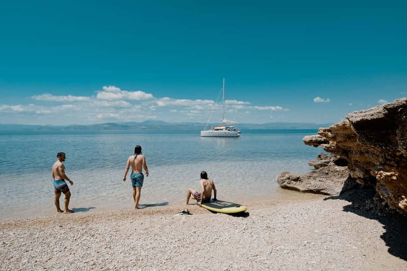 Nafplio: Catamaran Cruise with Meal and Drinks - Swimming and snorkeling near Romvi Island