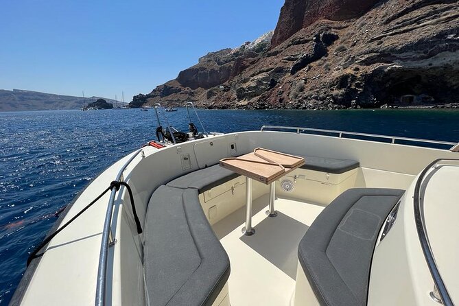 Private Full-Day Motor Yacht Cruise with Meal, Open Bar+Transfers - Mesa Pigadia and the volcanic coast