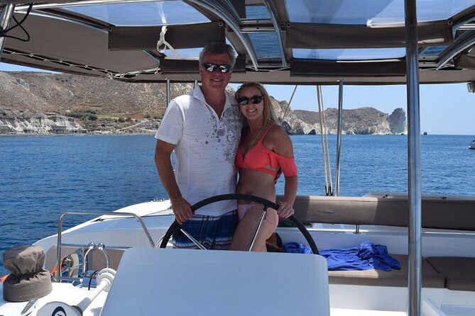 Private Luxury Santorini Catamaran Cruise with Port Pickup - Lunch near Nea Kameni is more than a snack