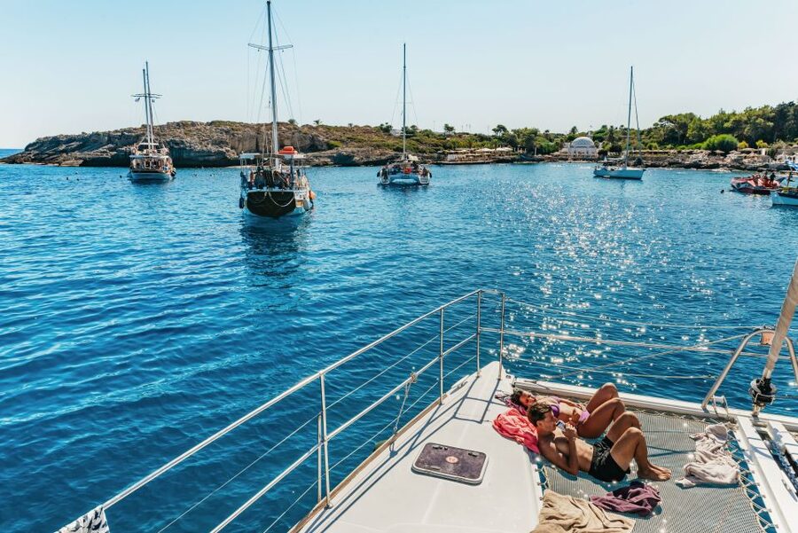 Rhodes: All-Inclusive Catamaran Cruise with Lunch and Drinks - Anthony Quinn Bay, clear water and fish