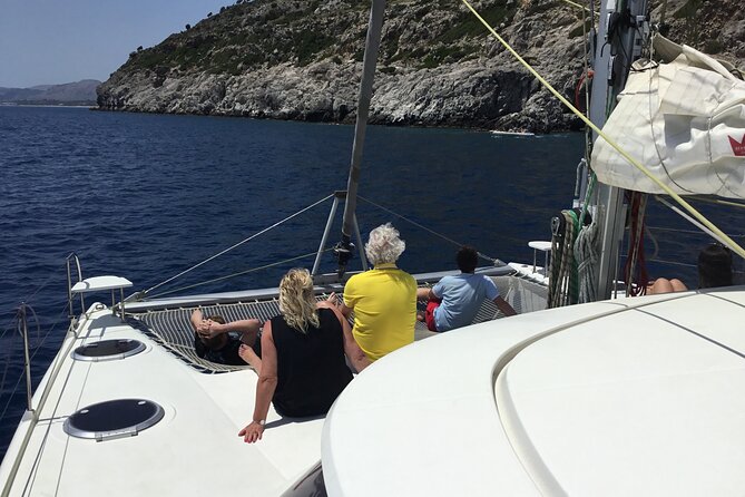 Sailing Catamaran day cruise - Rhodes with lunch & drinks - Anthony Quinn Bay and its clear water