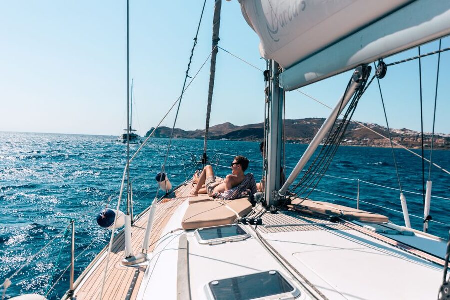 Santorini Caldera: Morning Sailing Cruise with Meal - Leaving Vlychada Marina for the southern coast