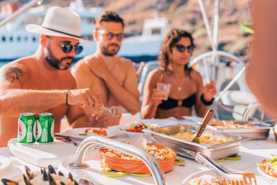 Santorini Caldera: Morning Sailing Cruise with Meal - Passing the lighthouse and entering the caldera