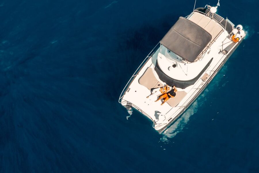 Santorini: Caldera Private Power Catamaran Cruise - White Beach, Red Beach, and the swimming stops