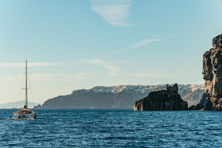 Santorini: Catamaran Caldera Cruise with Meal and Drinks - Lunch, BBQ, wine, and the open bar