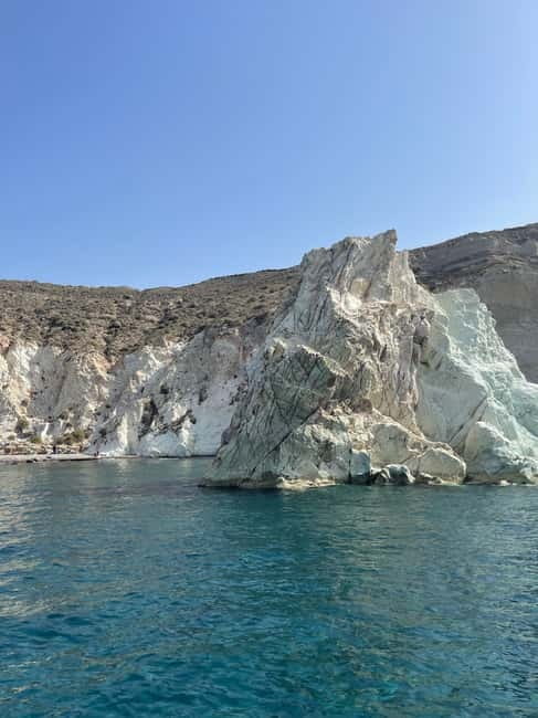 Santorini: Catamaran Cruise with Food and Drinks - White Beach and the southern coast