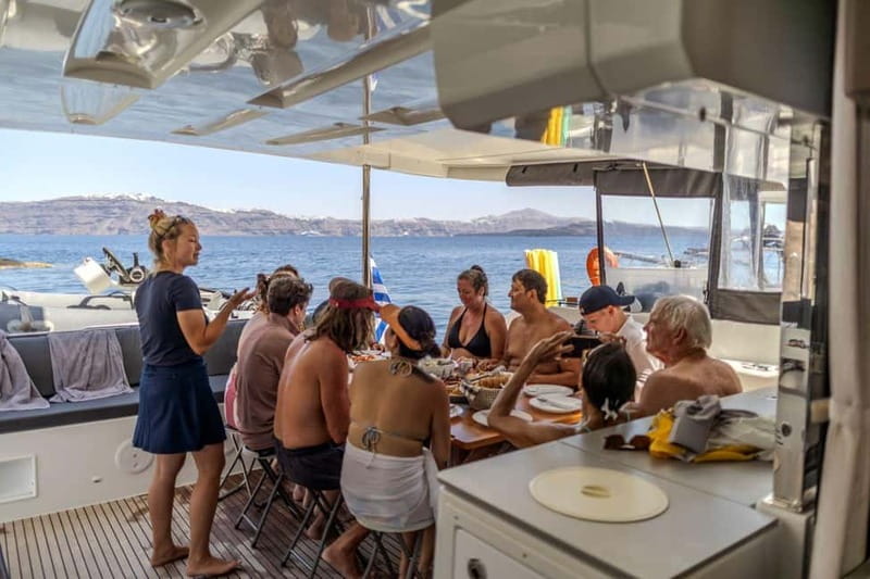 Santorini: Catamaran Cruise with Fresh Meal & Open Bar - A Greek meal prepared on board