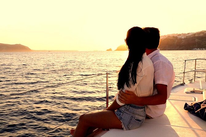 Santorini Catamaran Cruise with Greek Meal, Open-Bar and Sunset - Santorini from the water, not the postcard