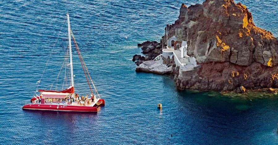 Santorini: Cruise Catamaran with BBQ & Drinks Day or Sunset - Five Hours on Santorini’s Volcanic Coast