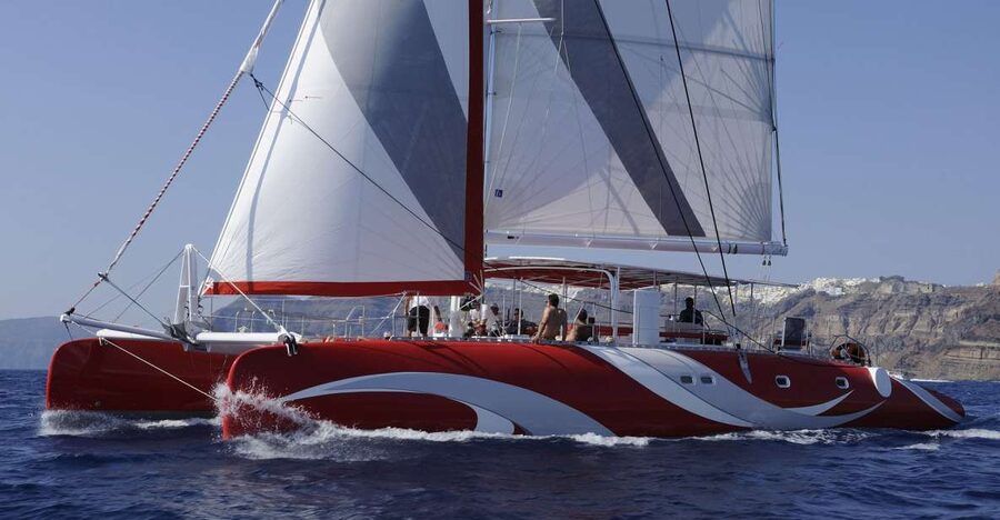 Santorini: Dream Catcher 5-hour Sailing Trip in the Caldera - From Vlihada Marina past Akrotiri