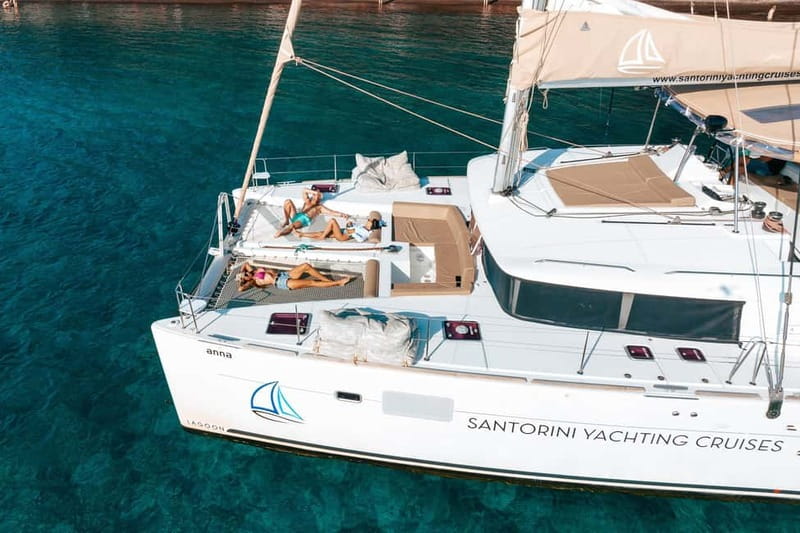 Santorini: Luxury Catamaran Cruise with Lunch, BBQ & Drinks - Mesa Pigadia offers the first real swim