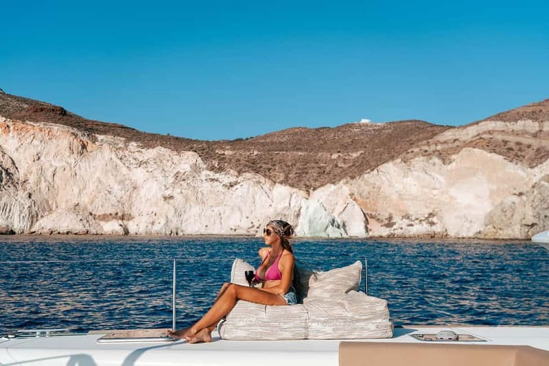 Santorini: Luxury Catamaran Cruise with Lunch, BBQ & Drinks - Red Beach, White Beach, and the southern coast
