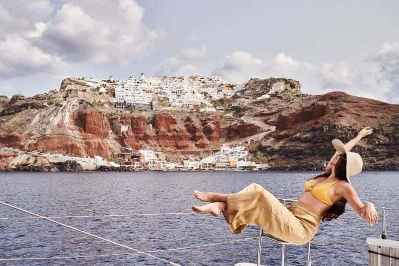 Santorini: Majestic Catamaran Cruise with Meal and Drinks - Day Cruise or Sunset Cruise