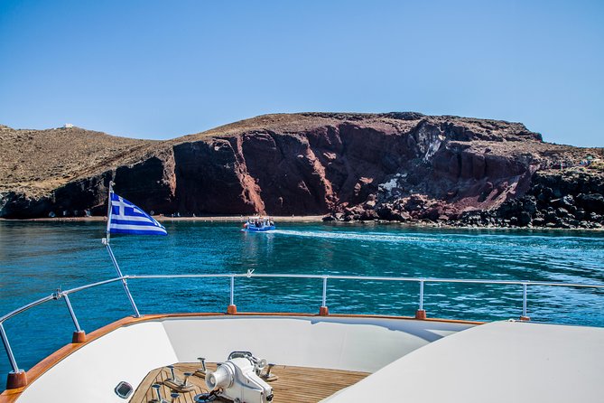 Santorini: Motor Yacht Private Cruise with 5-Course Meal - Mesa Pigadia, the main swimming stop