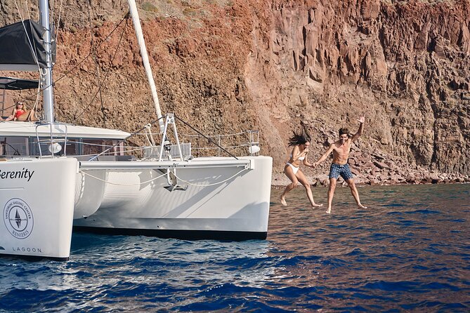 Santorini Oia: Private Sunset Catamaran Cruise with BBQ & Drinks - Pickup, meeting point, and timing details