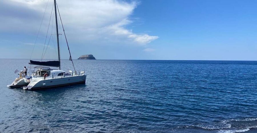 Santorini: Private All-In Catamaran Cruise, with Food|Drinks - Nea Kameni hot springs and the long water stop