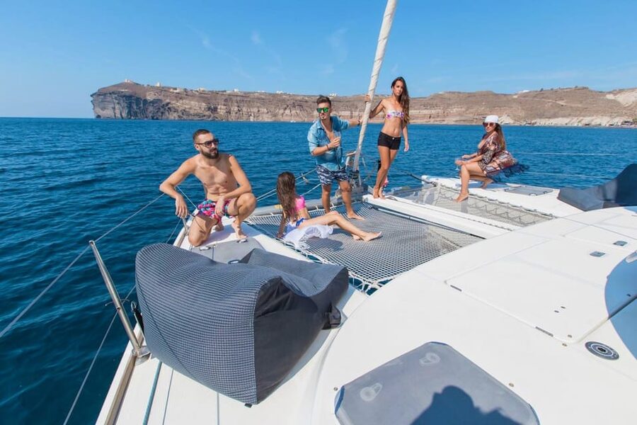 Santorini: Private Catamaran Cruise with Food & Drinks - Aspronisi, Palea Kameni, and Nea Kameni