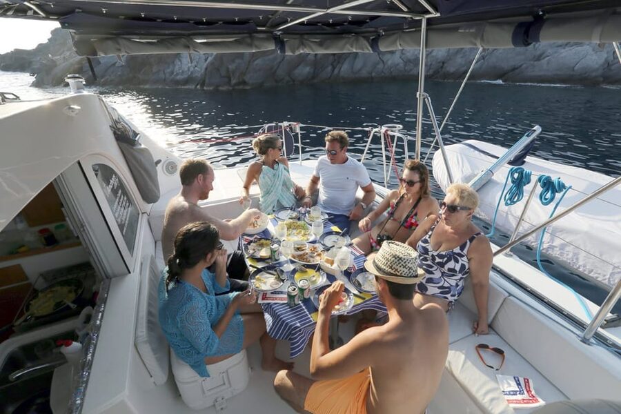 Santorini: Private Catamaran Cruise with Food & Drinks - Sunset cruises and morning departures