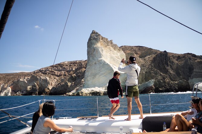 Santorini Sailing Catamaran Daily Cruises w/ Greek BBQ @Thirasia - Swimming and lunch near Thirasia