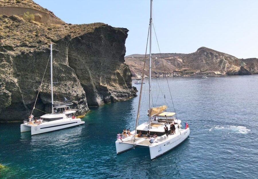 Santorini: Sunset Sailing Cruise, with Dinner and Drinks - Red Beach and the Southern Coast