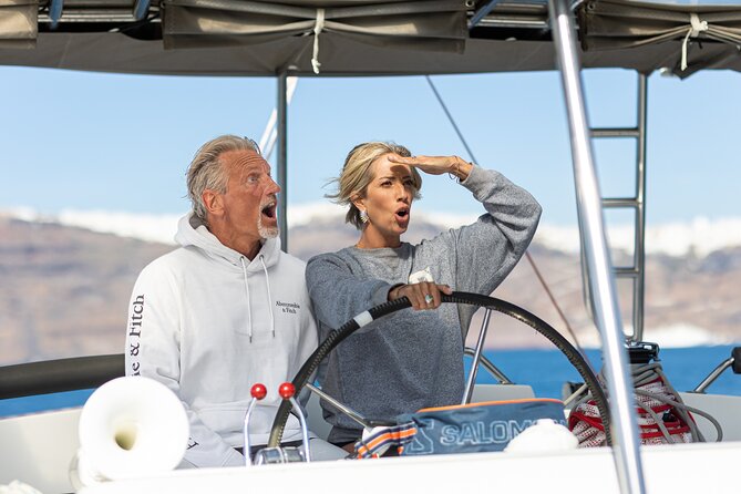 Semi Private Santorini Catamaran Tour - Palea Kameni pairs food with a short history lesson