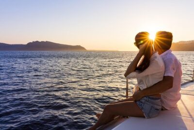 Shared Catamaran Romantic Sunset Cruise from Santorini via Volcano
