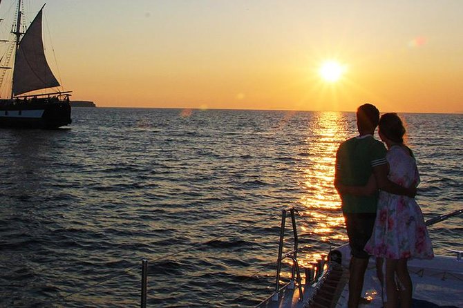 Sunset Sailing Catamaran Cruise in Santorini with BBQ and Drinks - The hot springs near Palea Kameni